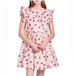 En Saison Red Daisy Flower Tiered Baby Doll Dress Women's Size Large 100…